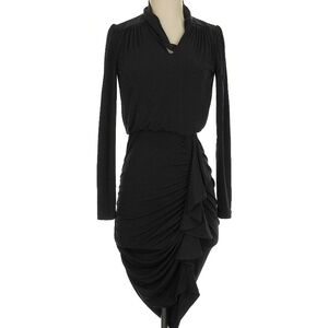 Michael Kors Elegant Black Draped Long Sleeve Dress
